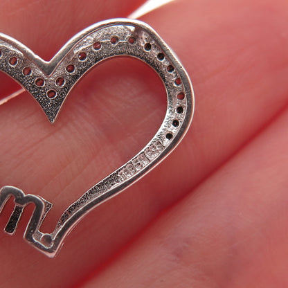 925 Sterling Silver Round-Cut C Z Mom Heart Mini Slide Charm Pendant