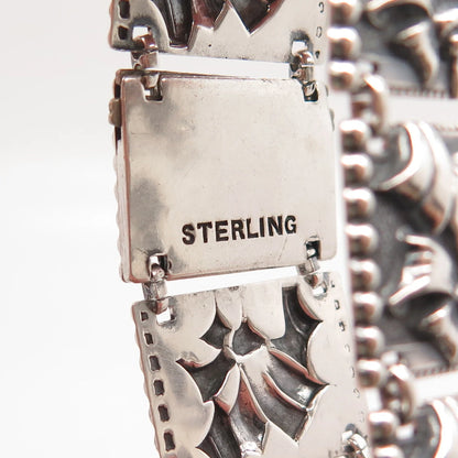 925 Sterling Silver Vintage Ornate Panel Link Bracelet 7"