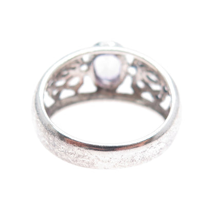 925 Sterling Silver Vintage Real Amethyst Celtic Knot Oxidized Ring Size 9
