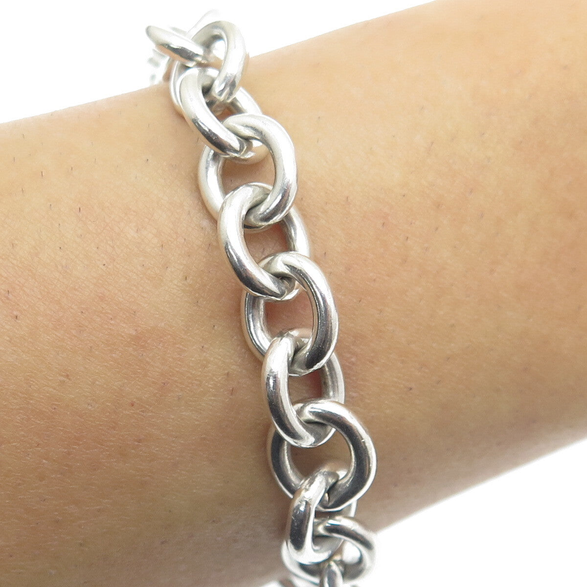 TIFFANY & CO. 925 Sterling Silver Vintage Heart Tag Rolo Bracelet 6.75"