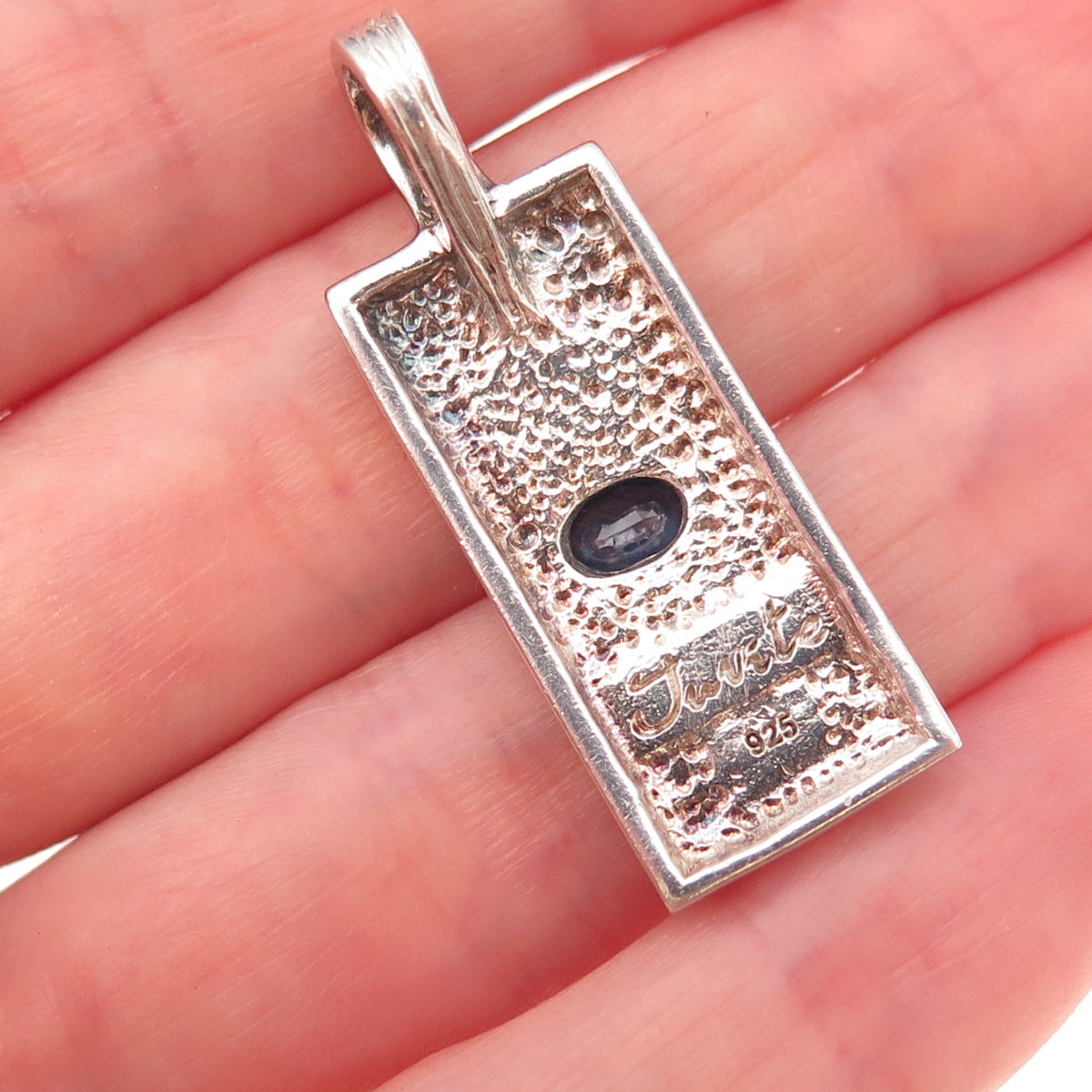 Juvite Sterling Silver 2-Tone Vintage Real Sapphire Evil Eye Modernist Pendant