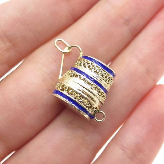 835 Silver Gold Plated Vintage Portugal Enamel Beer Stein Minimalist 3D Pendant