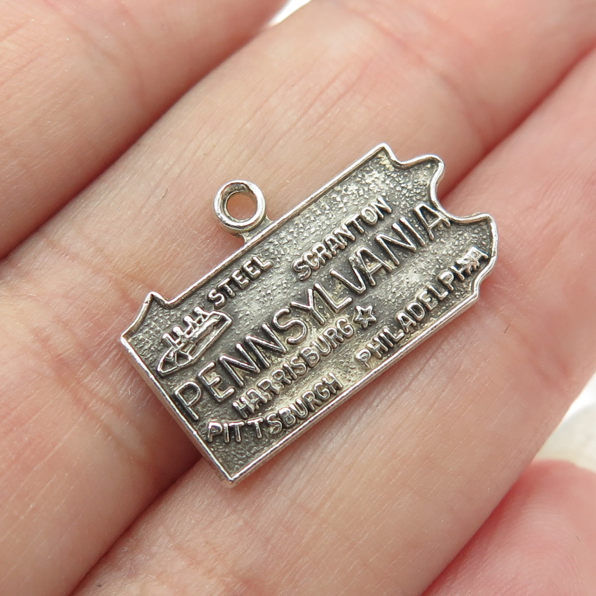 925 Sterling Silver Vintage Pennsylvania State Map Charm Pendant