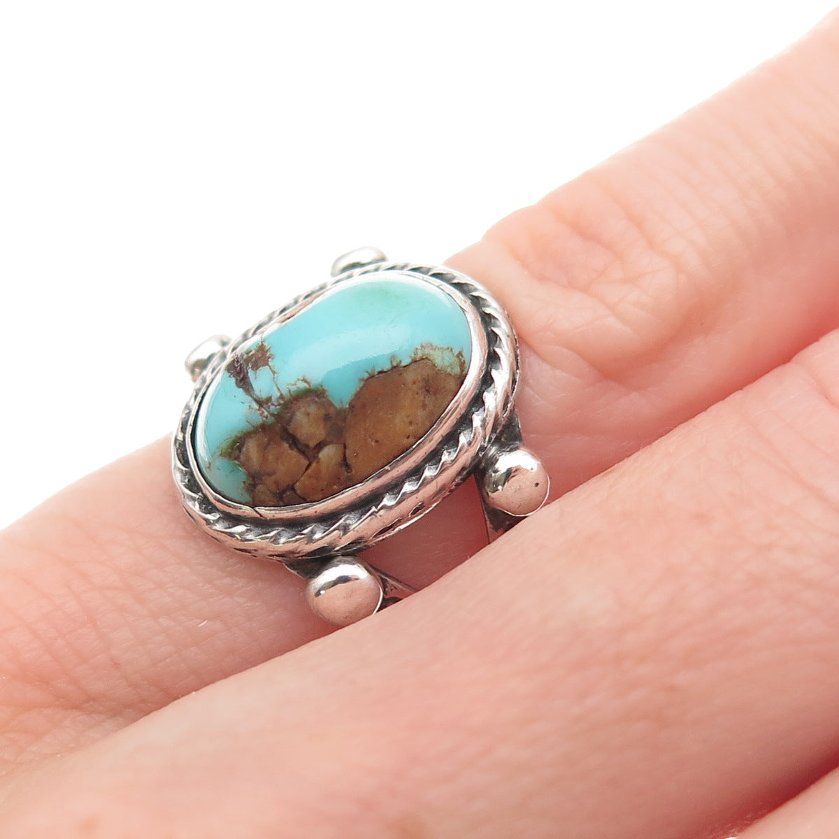 Old Pawn 925 Sterling Silver Vintage Southwestern Turquoise Tribal Ring Size 3