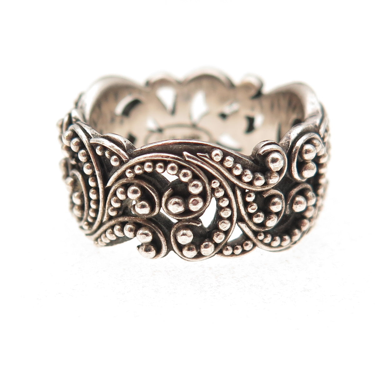 Lois Hill 925 Sterling Silver Vintage Granulated Signature Scroll Ring Size 7