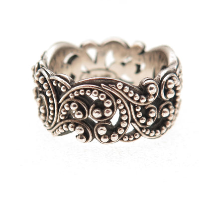 Lois Hill 925 Sterling Silver Vintage Granulated Signature Scroll Ring Size 7