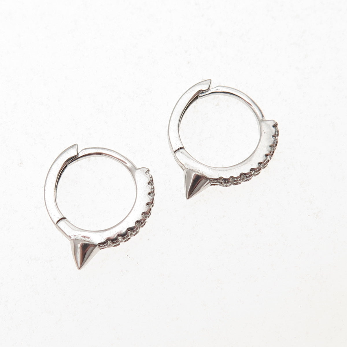 925 Sterling Silver Round-Cut C Z Thorn Hoop Earrings