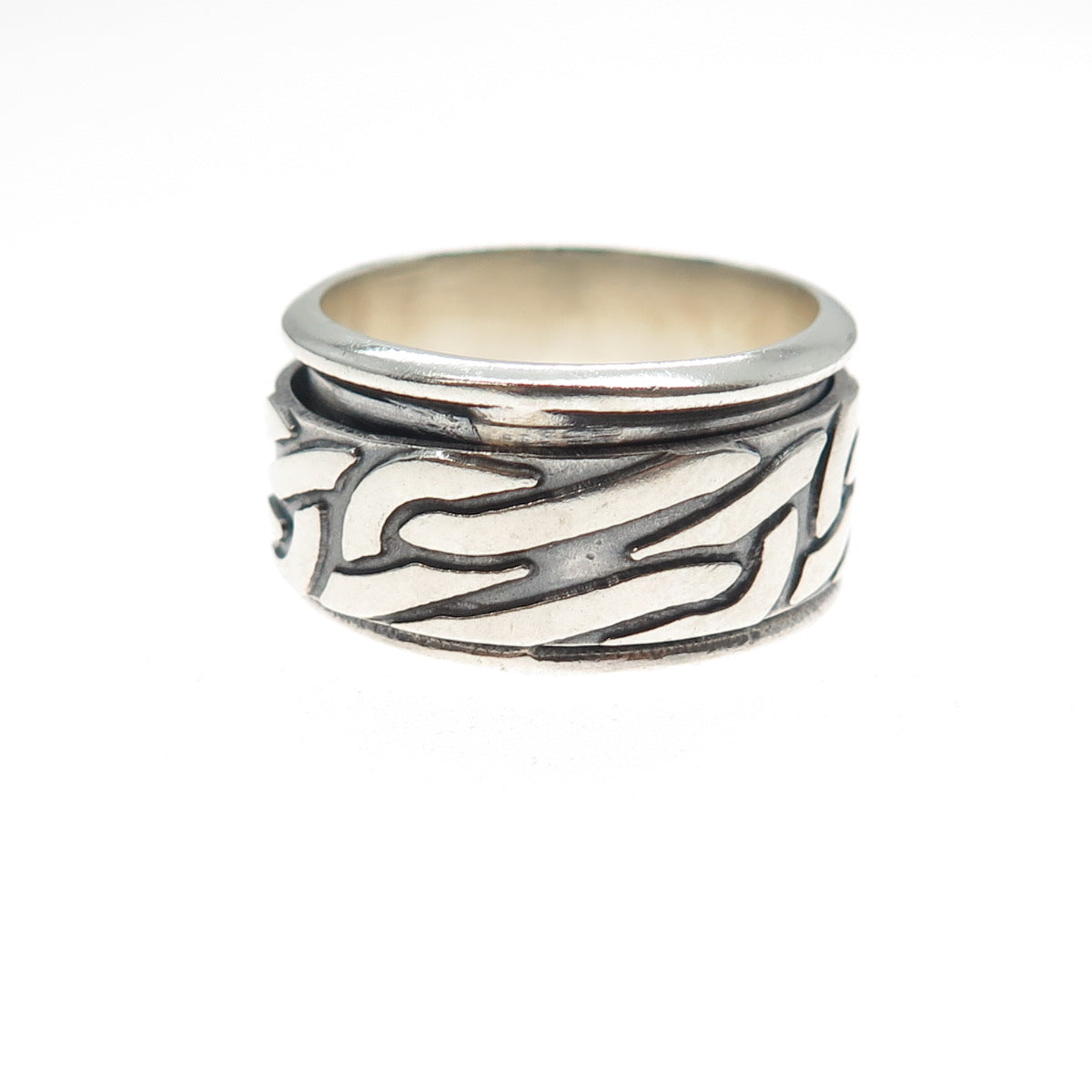 925 Sterling Silver Vintage Mexico Modernist Rotating Band Oxidized Ring Size 10