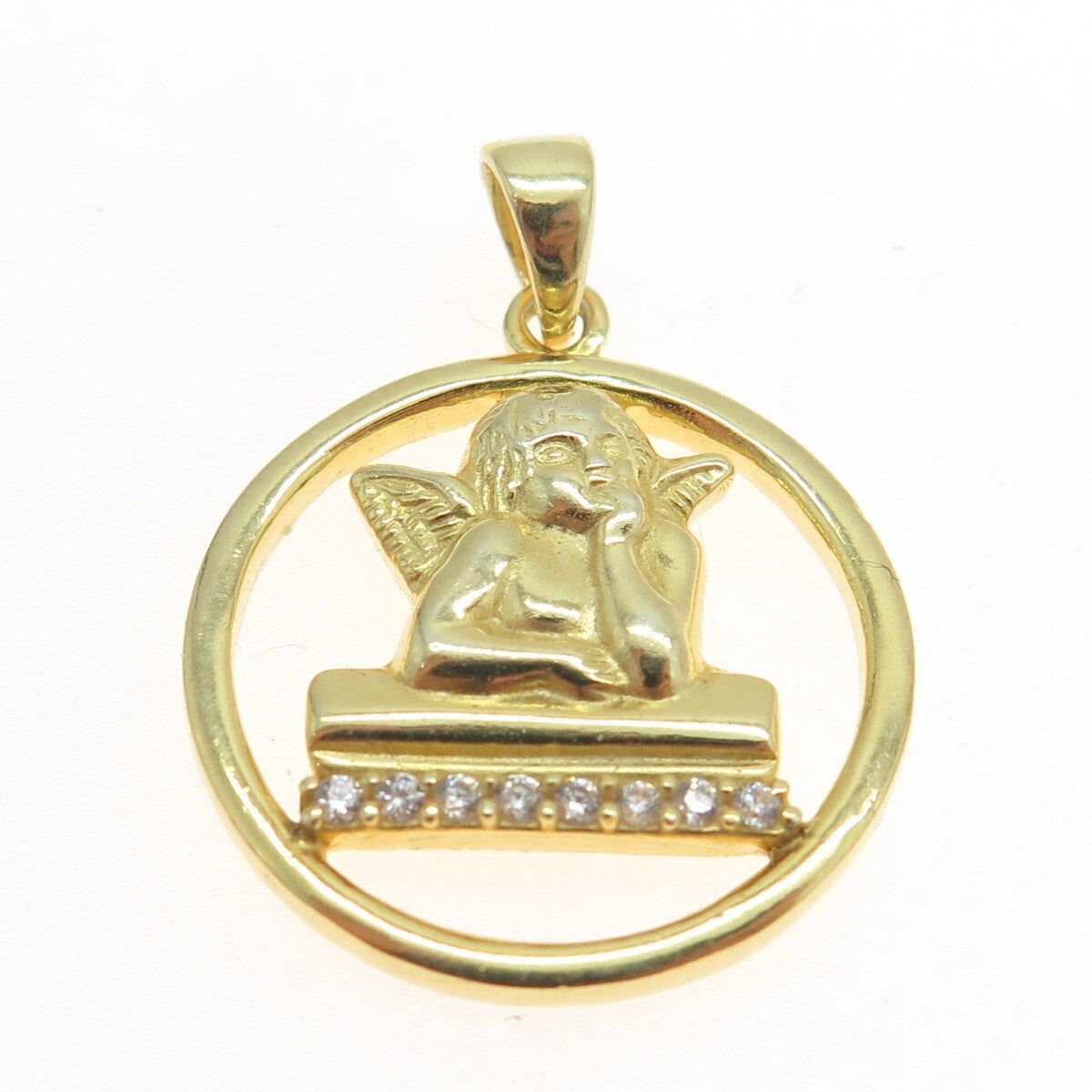 925 Sterling Silver Gold Plated Round-Cut C Z Cherub Pendant