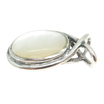 925 Sterling Silver Vintage Real Mother-of-Pearl Modernist Slide Pendant