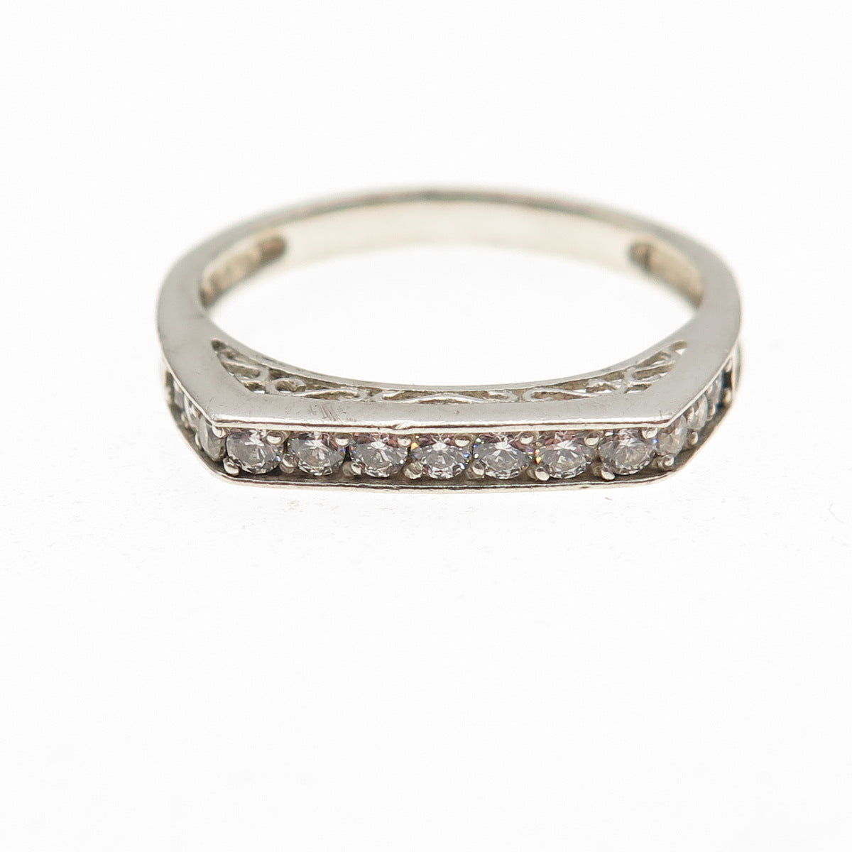 925 Sterling Silver Round-Cut C Z Stackable Ring Size 10