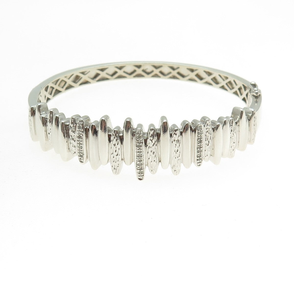 MY RED BIRD 925 Sterling Silver Real Round-Cut Diamond Bangle Bracelet 6.75"
