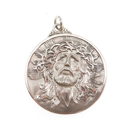 Creed 925 Sterling Silver Antique Art Deco Jesus Our Lady of Guadalupe Pendant