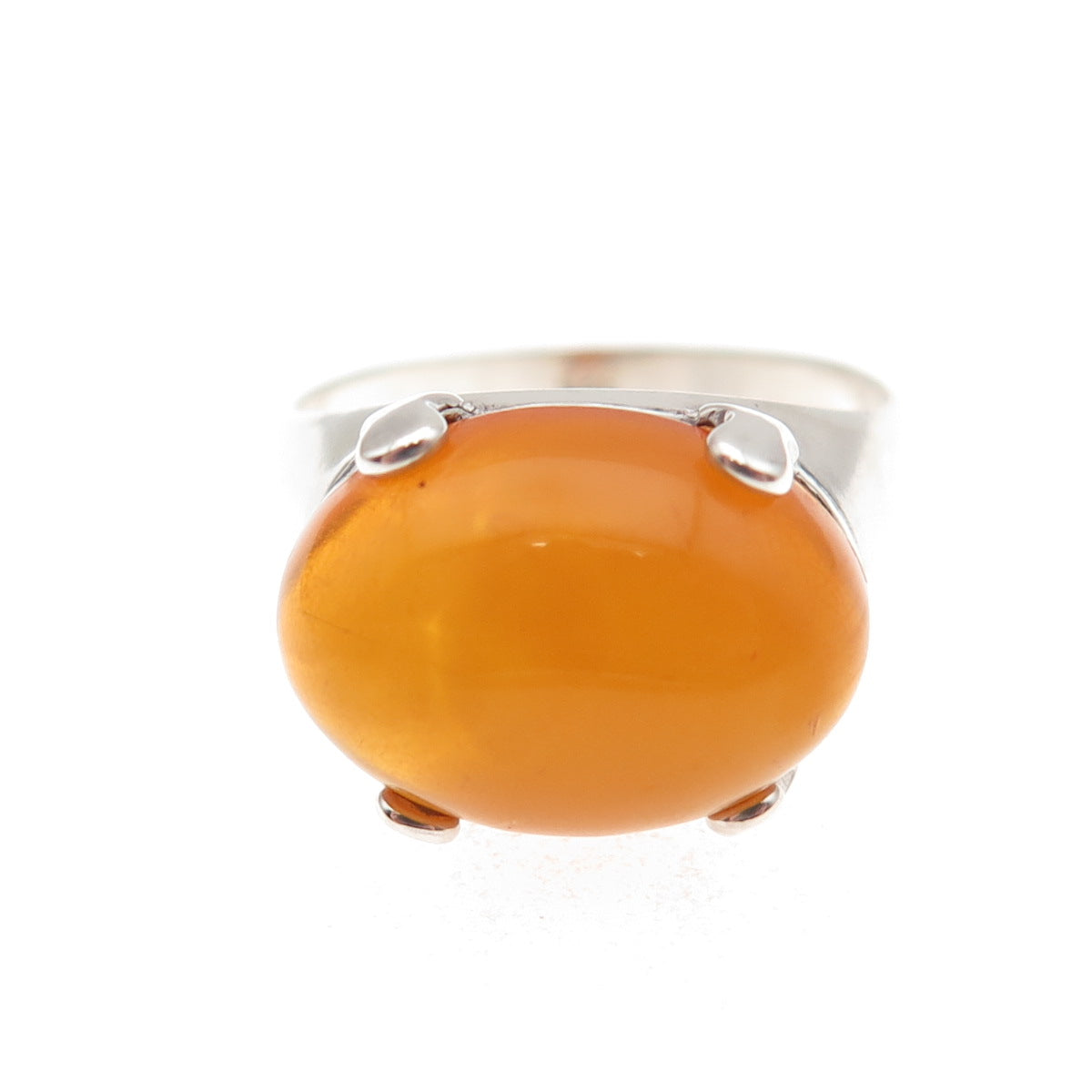 925 Sterling Silver Vintage Real Amber Modernist Ring Size 7.25