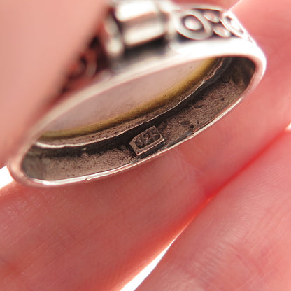 925 Sterling Silver Vintage Real MOP Oxidized Charm Pendant