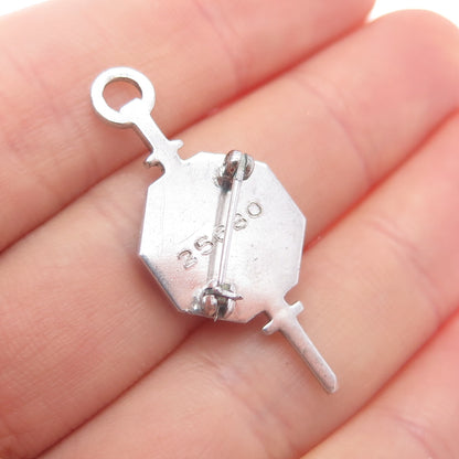 925 Sterling Silver Antique Real Ruby National Forensics League Key Pin Brooch