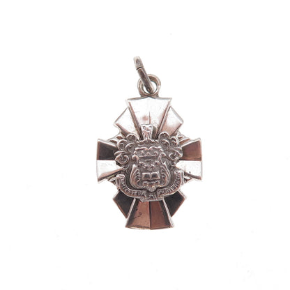 925 Sterling Silver Antique Art Deco Amicitia Fraternitas Cross Charm Pendant