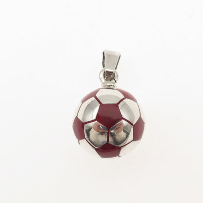925 Sterling Silver Vintage Mexico Enamel Soccer Ball Charm Pendant