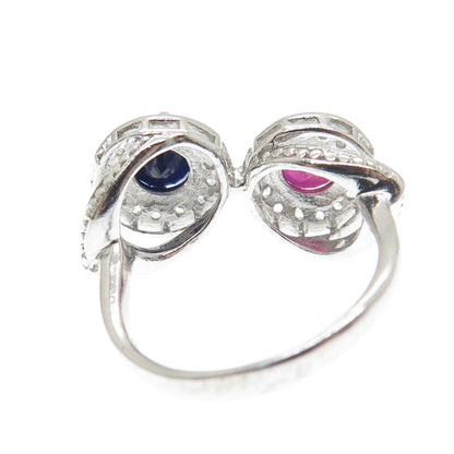 CHUCK CLEMENCY 925 Sterling Silver White Topaz Ruby & Sapphire Gem Ring Size 6