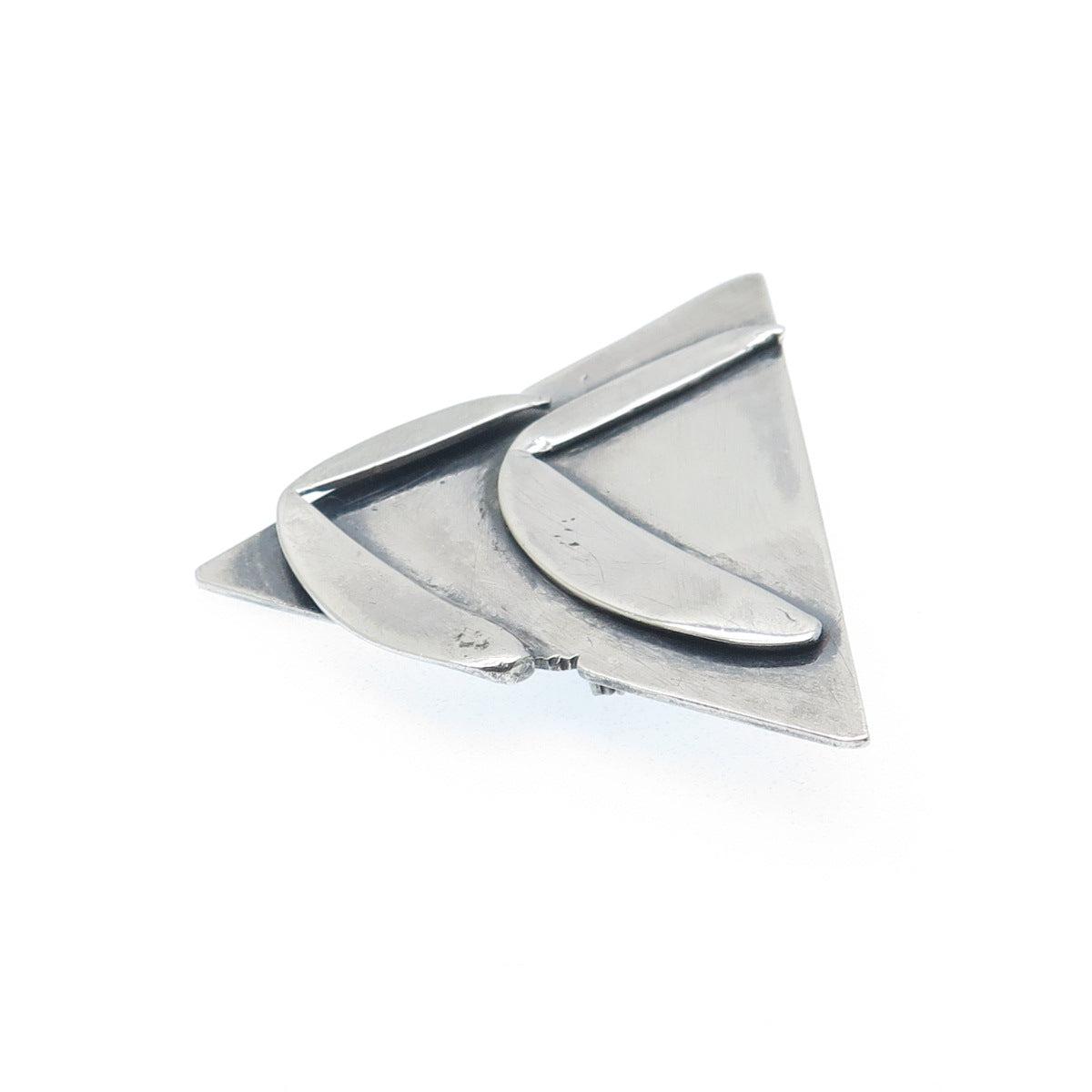 925 Sterling Silver Vintage Modernist Triangle Oxidized Pin Brooch