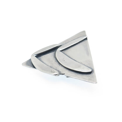 925 Sterling Silver Vintage Modernist Triangle Oxidized Pin Brooch