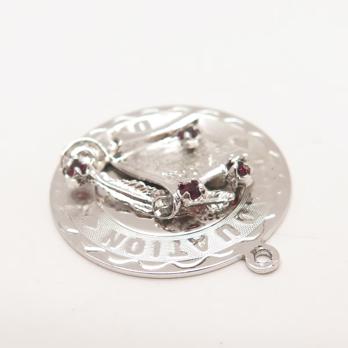 925 Sterling Silver Vintage Spencer Red Garnet Gem "Graduation Day" Pendant