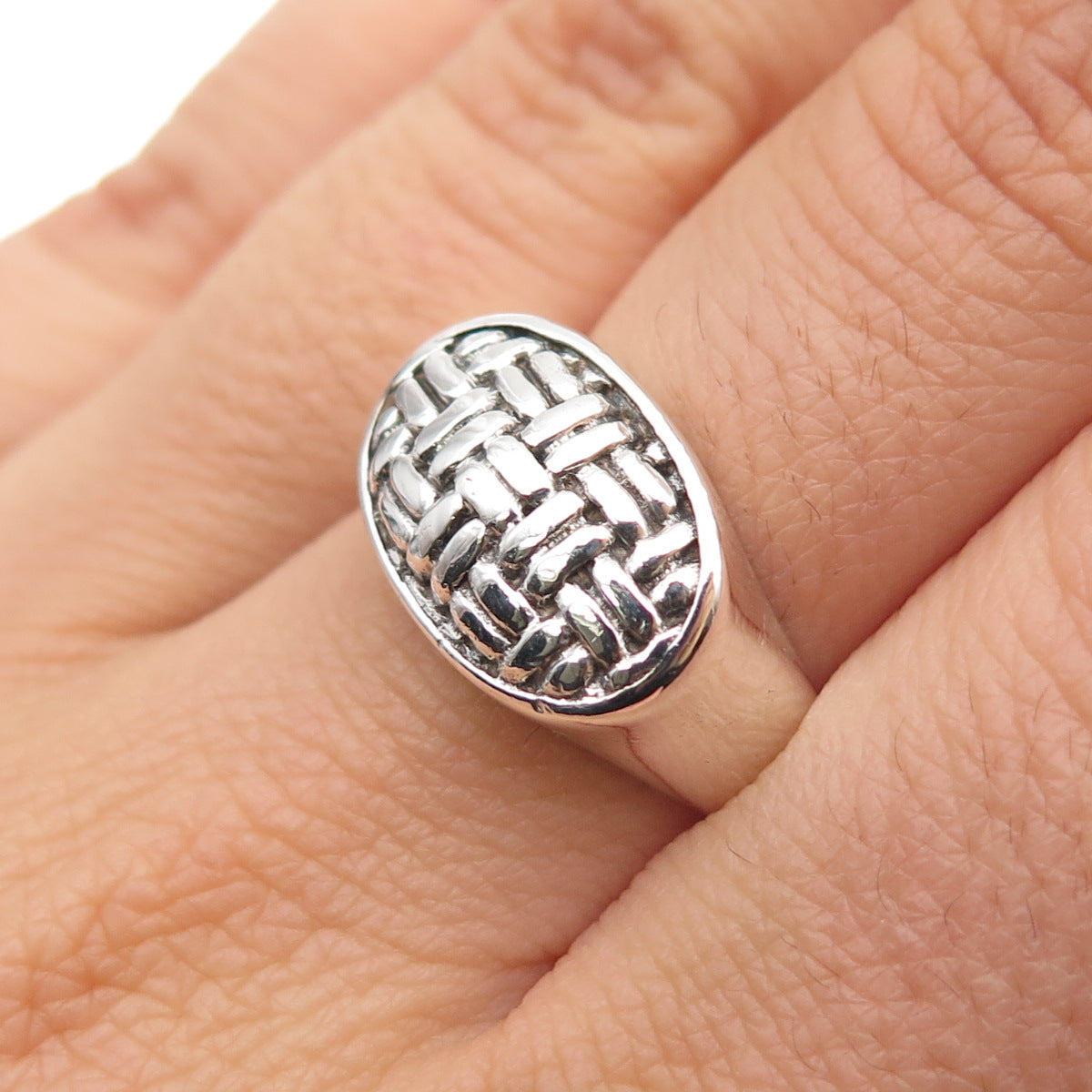 925 Sterling Silver Vintage Woven Oxidized Ring Size 7.25