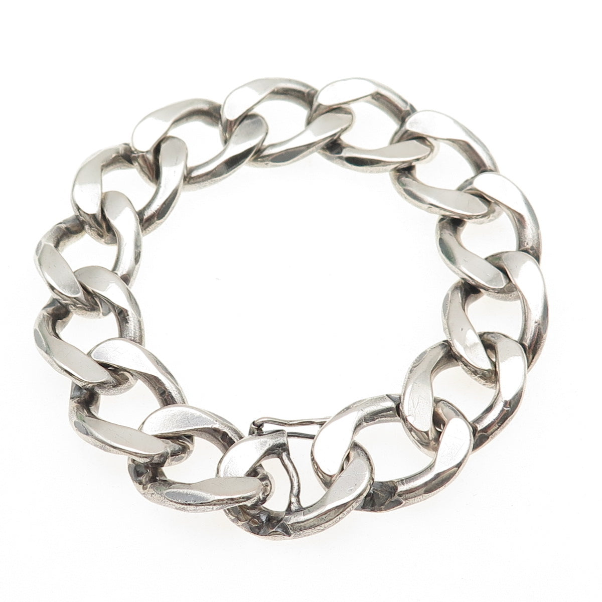 800 Silver Vintage Poland Heavy 70.5g Oxidized Curb Link Bracelet 7.25"