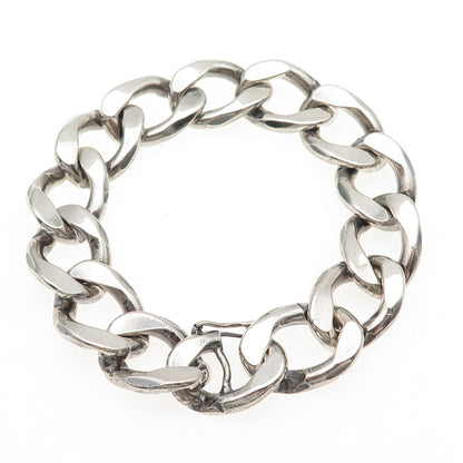 800 Silver Vintage Poland Heavy 70.5g Oxidized Curb Link Bracelet 7.25"
