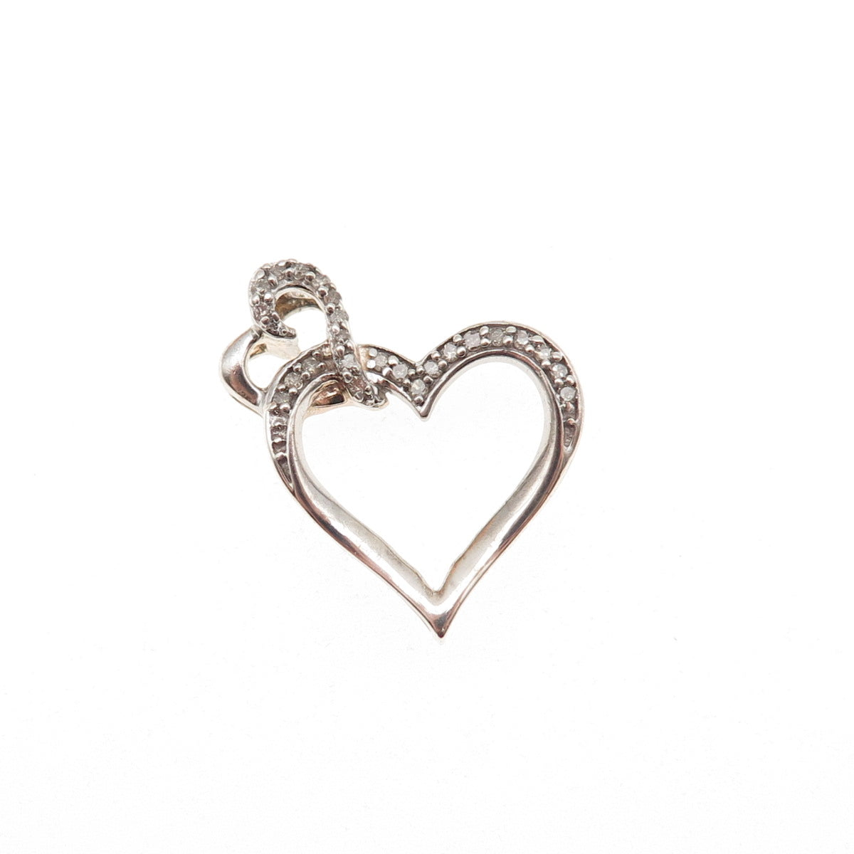925 Sterling Silver Real Diamond Double Heart Mini Slide Charm Pendant