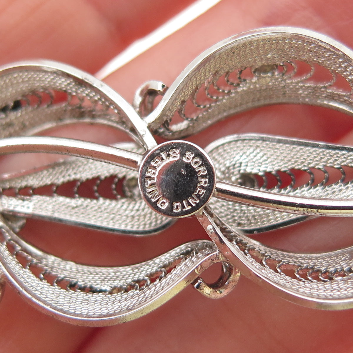 SORRENTO 925 Sterling Silver Vintage Floral Filigree Pin Brooch