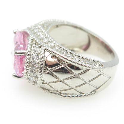 925 Sterling Silver Oval & Round-Cut Pink & White C Z Ring Size 7.25