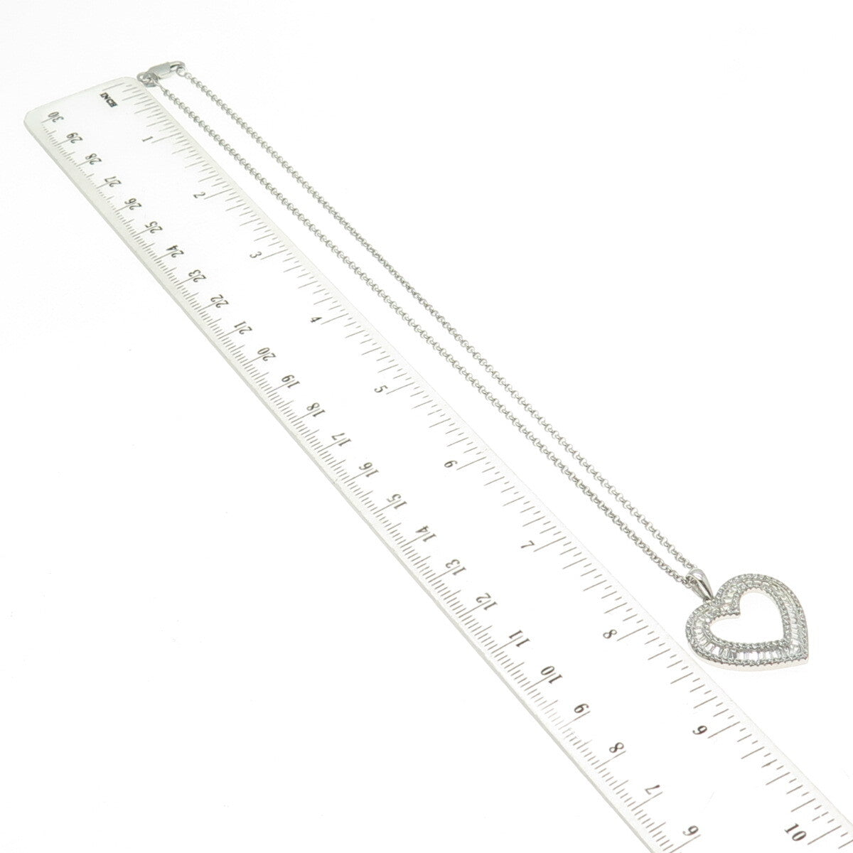 925 Sterling Silver Italy Round & Tapered Baguette-Cut C Z Heart Necklace 16"