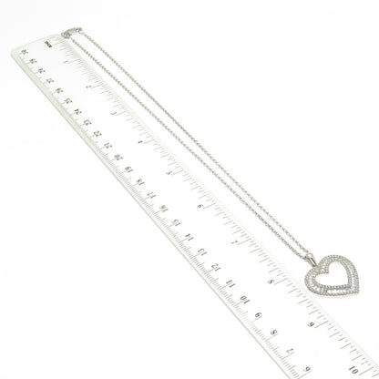 925 Sterling Silver Italy Round & Tapered Baguette-Cut C Z Heart Necklace 16"