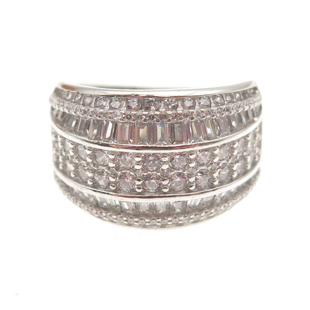 925 Sterling Silver Round & Tapered Baguette-Cut C Z Sparkle Ring Size 9.25