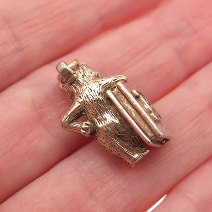 925 Sterling Silver Gold Plated Vintage Chicago Bears Football 3D Mini Pendant