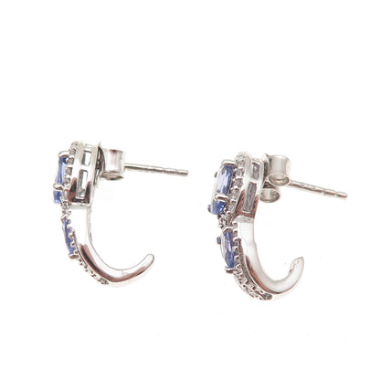 Chuck Clemency 925 Sterling Silver Real Tanzanite & White Topaz Earrings