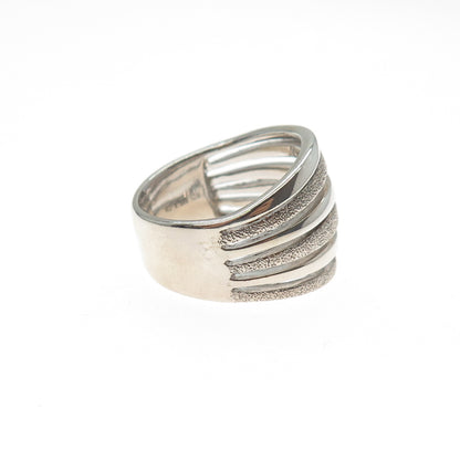 925 Sterling Silver Vintage Diamond-Illusion Modernist Multi-Row Ring Size 8