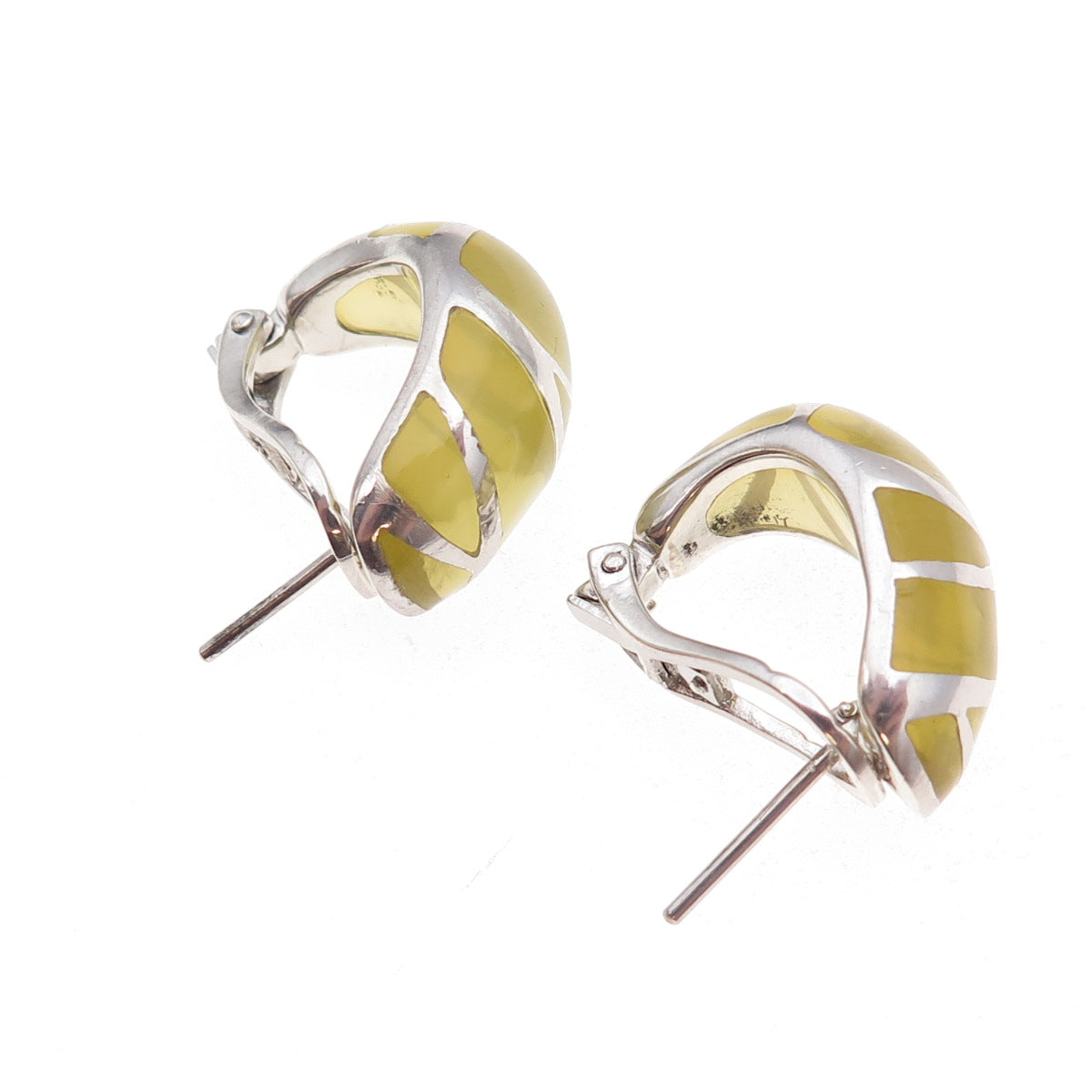 LLK Designs 925 Sterling Silver Vintage Enamel Modernist Omega Back Earrings