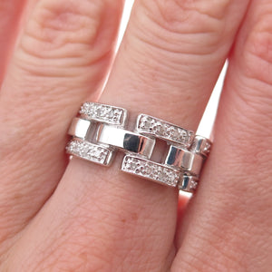 925 Sterling Silver Real Round-Cut Diamond Chain Link Ring Size 8