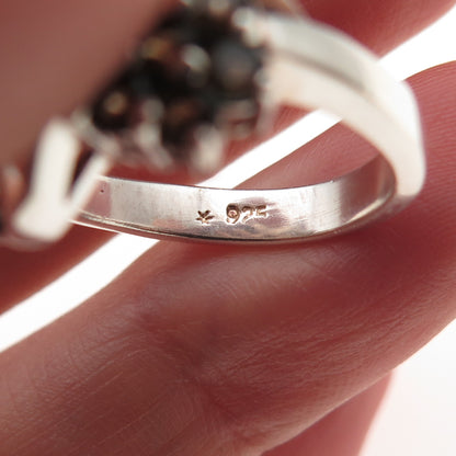 925 Sterling Silver Vintage Real Round-Cut Smoky Quartz Ring Size 6