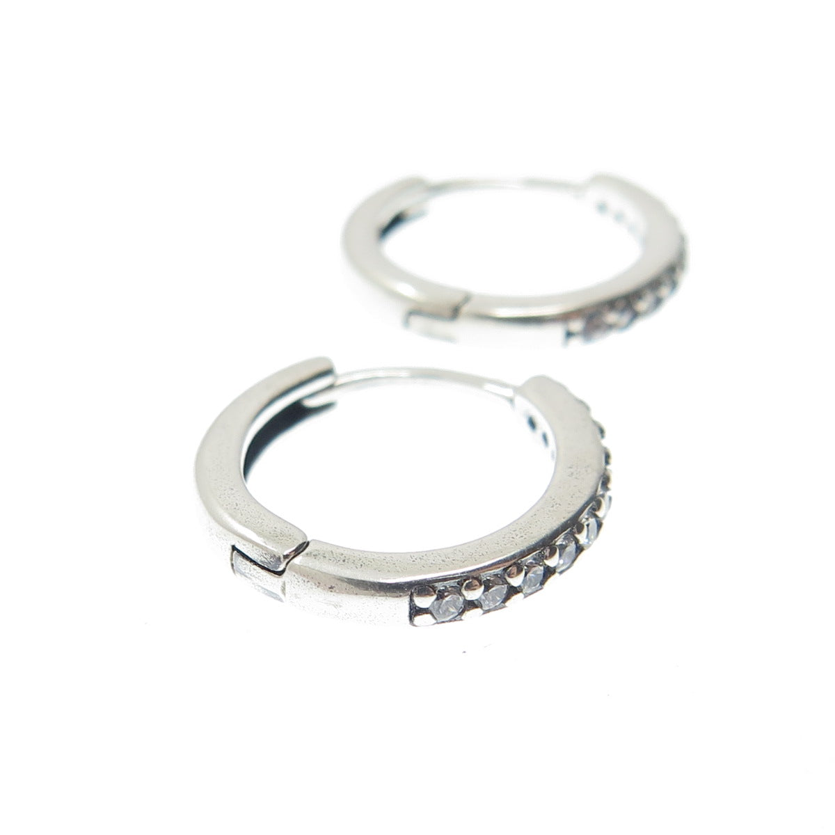 925 Sterling Silver Round-Cut C Z Hoop Earrings