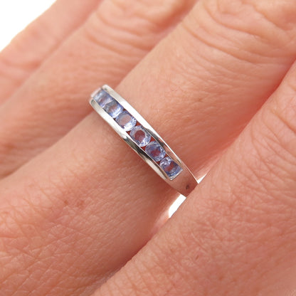 Chuck Clemency 925 Sterling Silver Real Round-Cut Tanzanite Band Ring Size 6.25