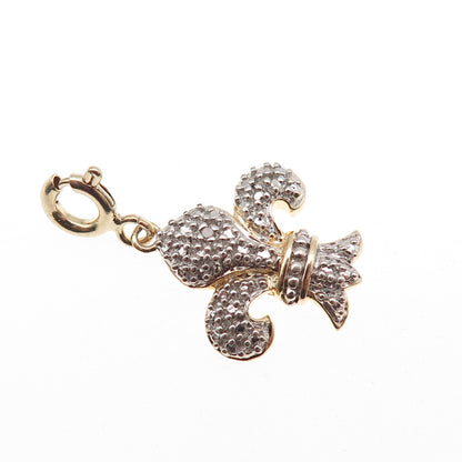 Ross Simons Sterling Gold Plated Real Diamond Fleur de Lis Spring Ring Pendant
