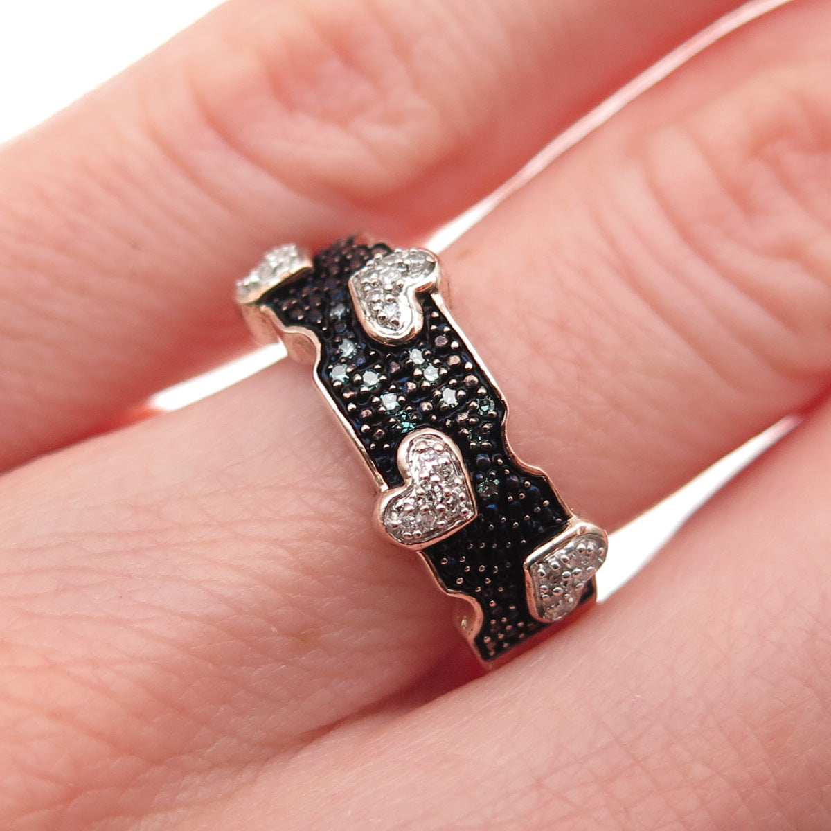 Samara Sterling Silver Gold Plated Real Blue & White Diamond Heart Ring Size 6