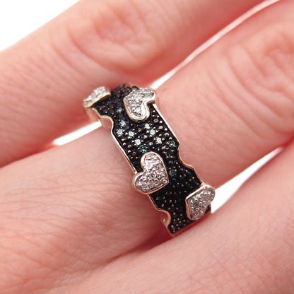 Samara Sterling Silver Gold Plated Real Blue & White Diamond Heart Ring Size 6