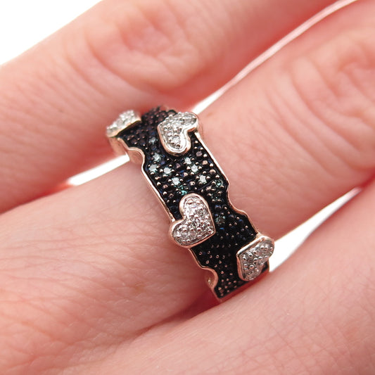Samara Sterling Silver Gold Plated Real Blue & White Diamond Heart Ring Size 6