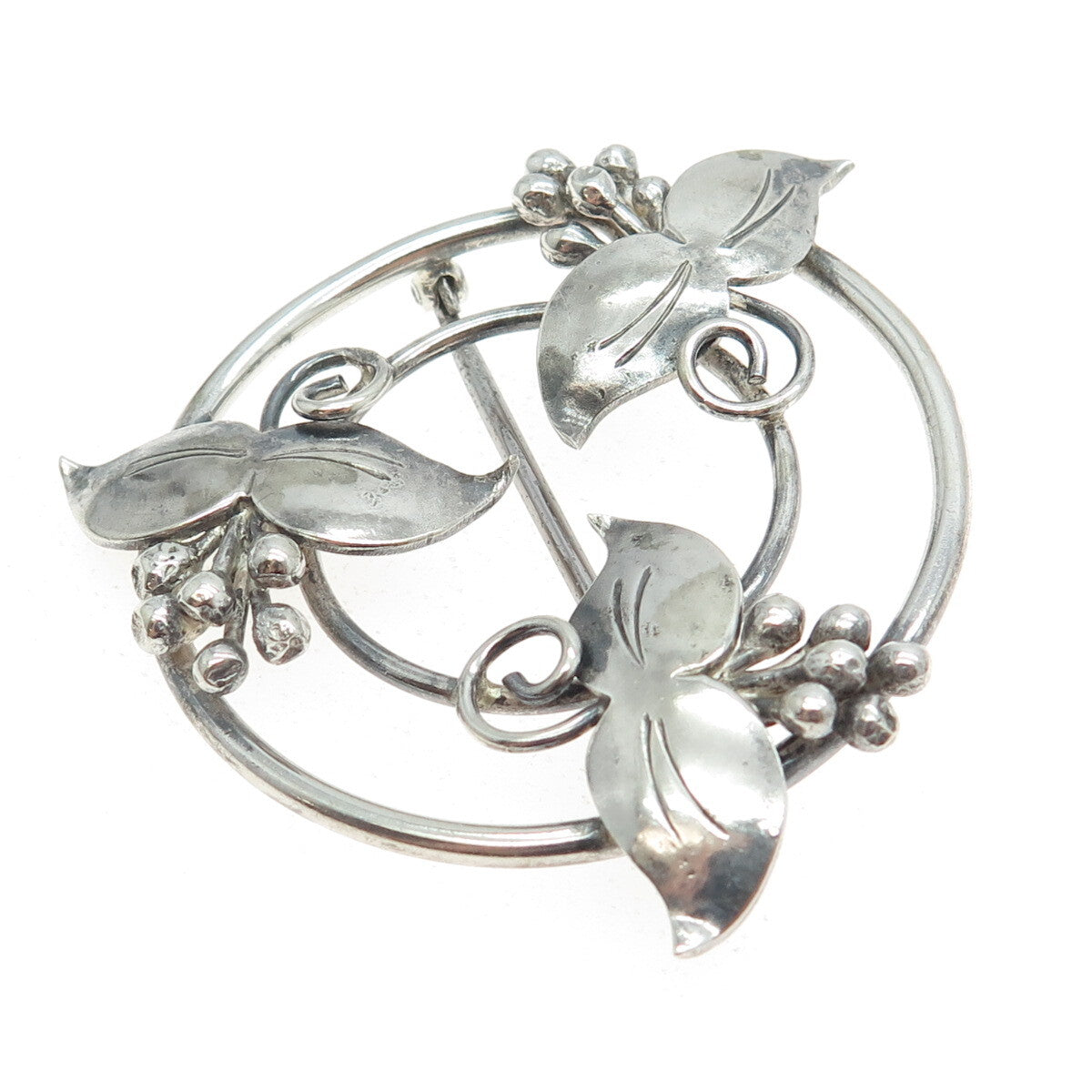 925 Sterling Silver Antique Art Deco Lily Floral Pin Brooch