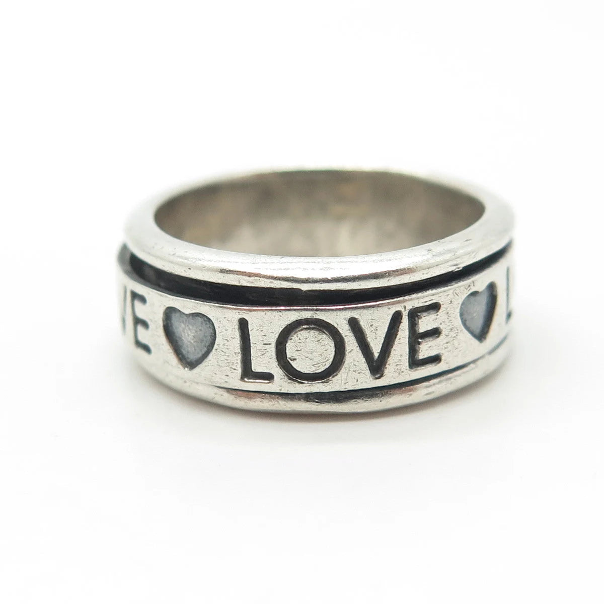 925 Sterling Silver Vintage "Love Love Love" Rotating Band Ring Size 6.25