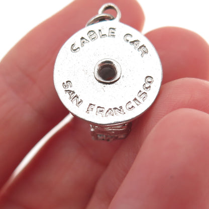 925 Sterling Silver Vintage Cable Car San Francisco 3D Rotating Charm Pendant